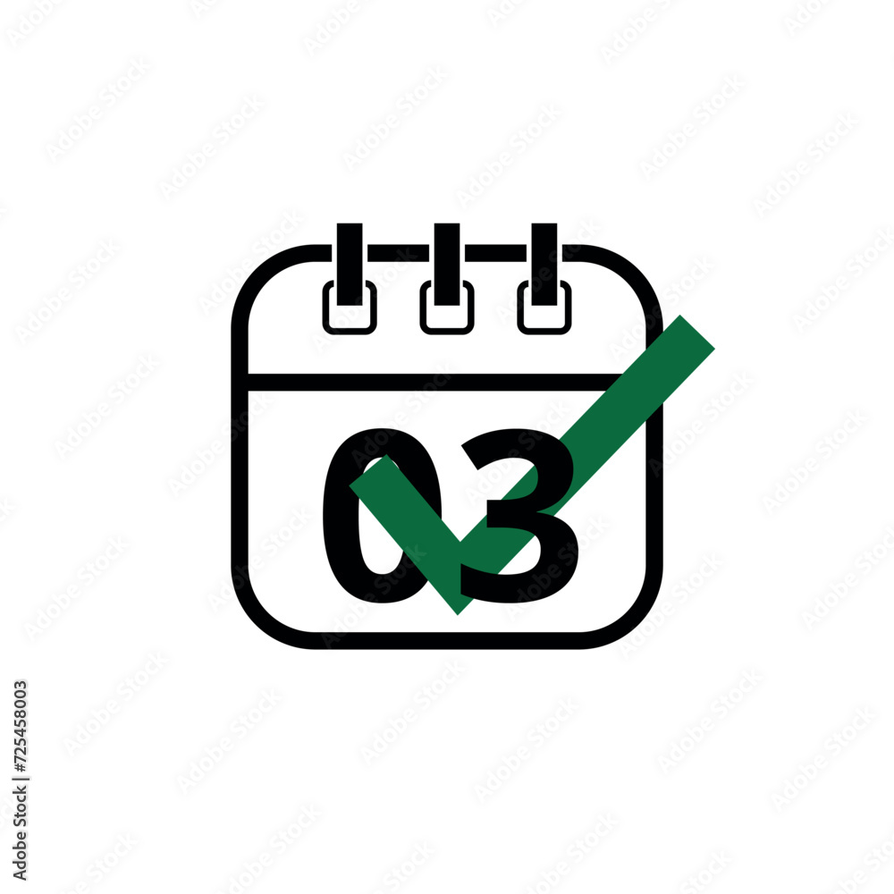 Flat calendar icon marking a specific day with checklist, day 03. Flat calendar icon marking a specific day with checklist, day 03.