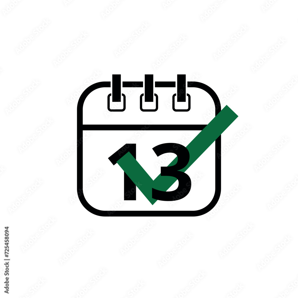Flat calendar icon marking a specific day with checklist, day 13. Flat calendar icon marking a specific day with checklist, day 13.