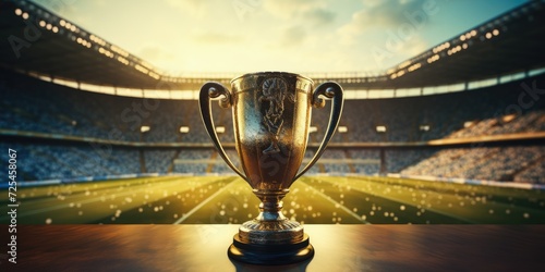 Magnificent winner cup in the stadium, theme of victory, competition. photo