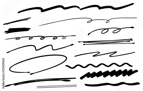 手書きペンのライン装飾　ブラシ　蛍光ペン　アンダーライン　黒 photo