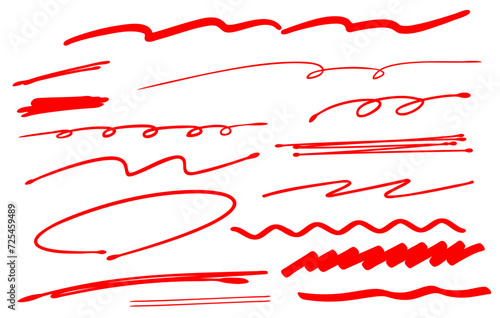 手書きペンのライン装飾 赤ペン ブラシ 蛍光ペン アンダーライン