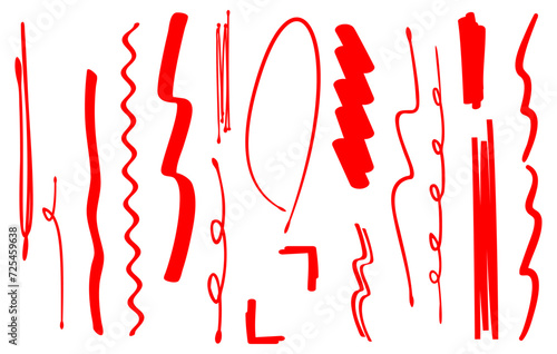 手書きペンのライン装飾　縦　赤ペン　ブラシ　蛍光ペン　アンダーライン photo