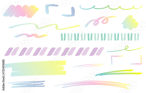 手書きペンのライン装飾 ブラシ 蛍光ペン アンダーライン 水彩風カラフル