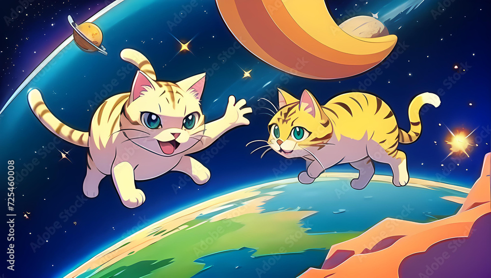 Cats. Space. Cosmic. Astronauts. Feline. Universe. Galaxy. Exploration. Extraterrestrial. Fantasy. Sci-Fi. Playful. Kitty. Celestial. Interstellar. Whimsical. Adventure. Cosmic Cats. AI Generated.