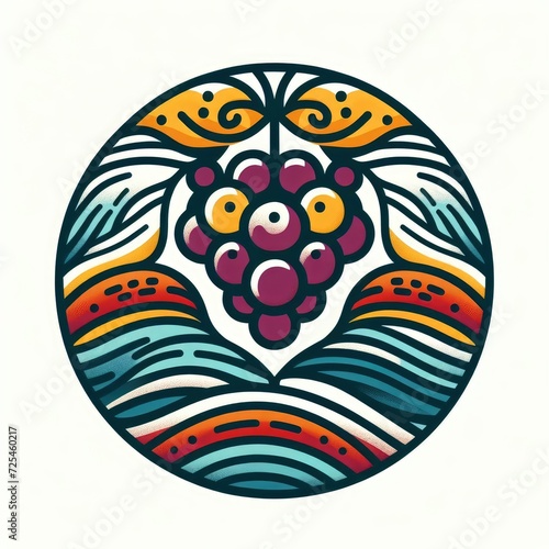 Grapes Fusion: Colorful Graphic Design with Ethnic Elements on a White Canvas