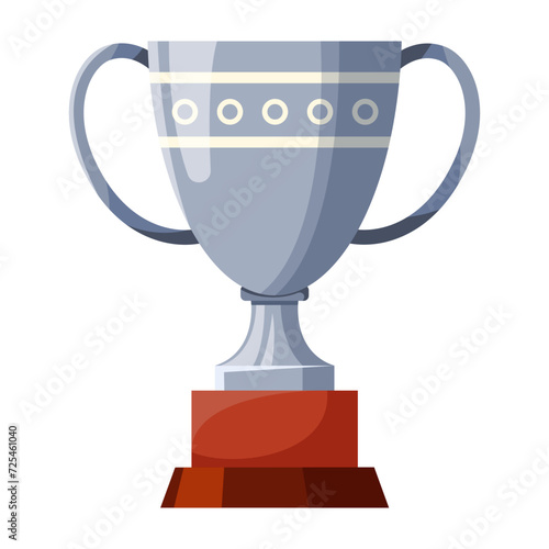 Winners cup, silver award for second place. Champions trophy, silver goblet. 2st prize reward icon. Shiny champions cup for championships. Symbol of victory in a sporting event, competition. photo