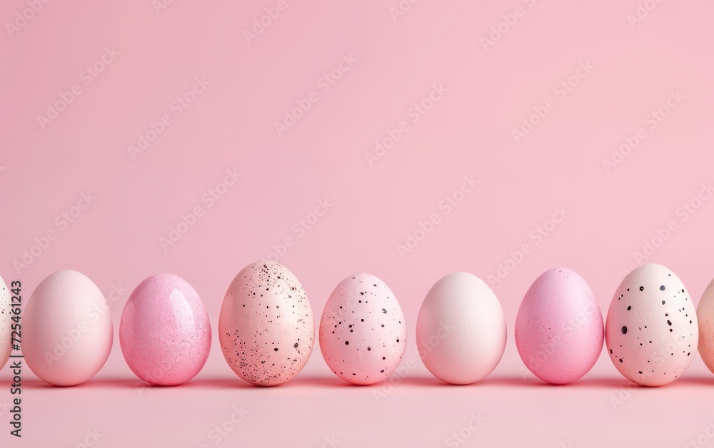 Closeup A row of Easter eggs elegantly lines up against a pristine soft background, embodying a minimalistic Easter concept. Closeup A row of Easter eggs elegantly lines up against a pristine soft background, embodying a minimalistic Easter concept.