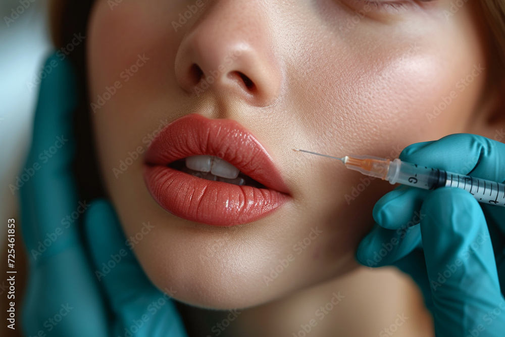 Beauty injections. Lifting lines on a woman's face showing of skin tightening and face contour
