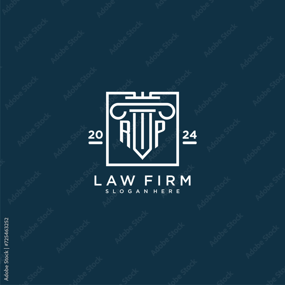 RP initial monogram logo for lawfirm with pillar design in creative square RP initial monogram logo for lawfirm with pillar design in creative square