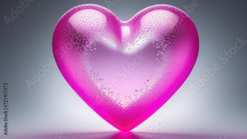 One heart glass shaped on blurred abstract background. 3d. The symbol of love is Valentine s Day.
