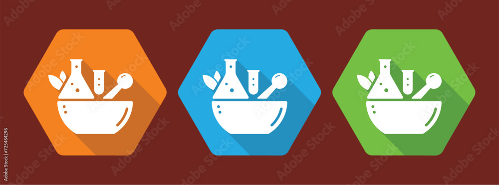 pestle and test tubes in hexagonal shape. shaded mortars and test tubes pestle and test tubes in hexagonal shape. shaded mortars and test tubes