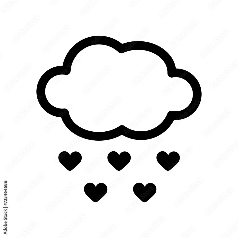 Sweet Cloud with Dropping Hearts. Cloud with Heart line icon. Lovely Baby Shower Card. Vector Pattern with Rain of Hearts on White Background. Baby Shower Party Invitation