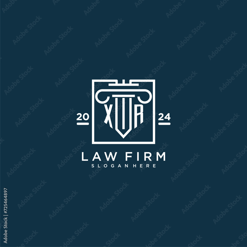 XR initial monogram logo for lawfirm with pillar design in creative square