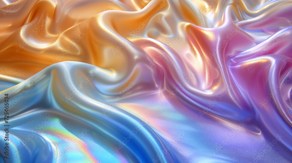 Obraz premium soft rainbow holographic flowing satin background with iridescent refracted colors