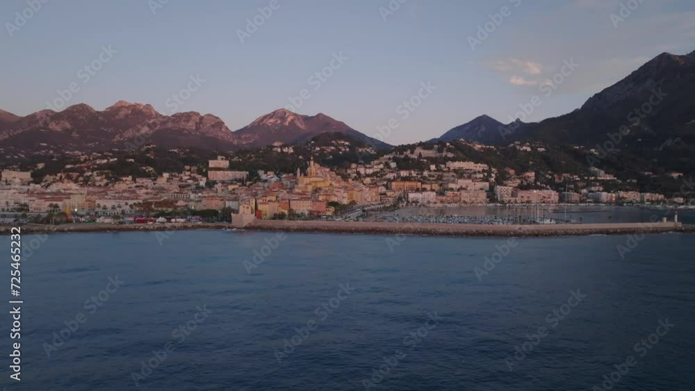 Old town Menton on French Riviera, France. Drone aerial view over Menton Provence Cote d Azur. Old town Menton on French Riviera, France. Drone aerial view over Menton Provence Cote d Azur.