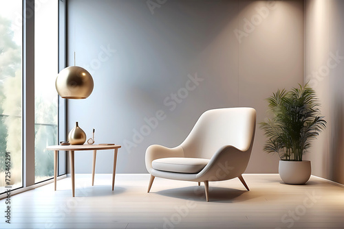 Modern minimalist interior with an armchair on transparent background. Generative AI