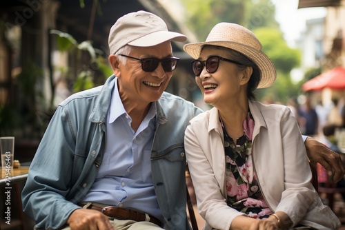 A spirited senior Caucasian pair, looking radiant , complete with hats and sunglasses © Alisha