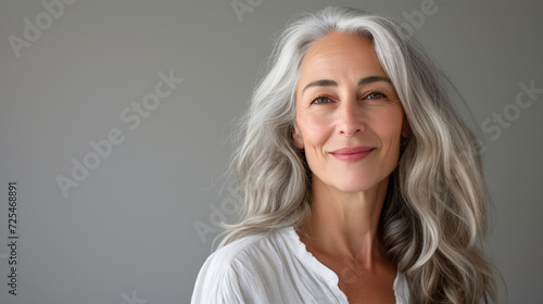 Confident Mature Woman Smiling with Silver Hair - Natural Beauty and Elegance in Aging Gracefully for Lifestyle and Wellness Concepts