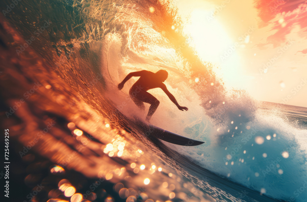 Summer sunset, ocean and surfer background for paradise, vacation and hobby. Beautiful, tropical and extreme sports wallpaper of a man with surfboard or backdrop for holiday, leisure and activity Summer sunset, ocean and surfer background for paradise, vacation and hobby. Beautiful, tropical and extreme sports wallpaper of a man with surfboard or backdrop for holiday, leisure and activity