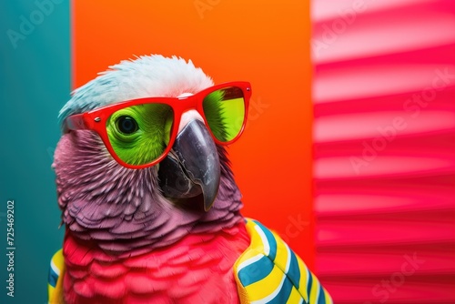 funky illustrative image of a parrot with sunglasses. 