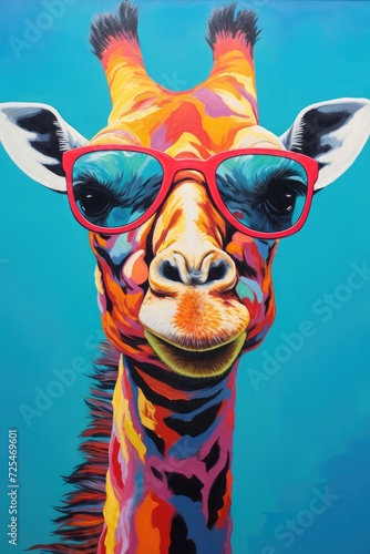 funky illustrative image of a giraffe with sunglasses. 