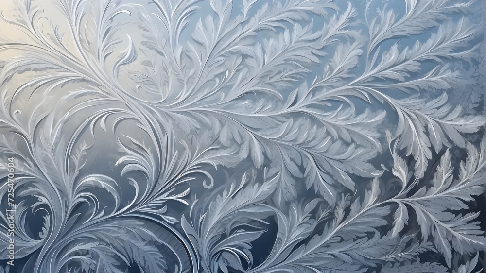 The intricate patterns of frost on a window pane on a chilly winter morning The intricate patterns of frost on a window pane on a chilly winter morning