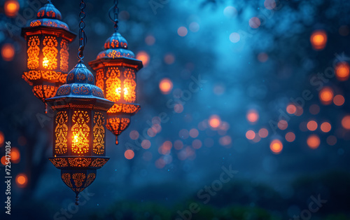 Glowing lantern amidst a starry night with, evoking a magical, serene atmosphere