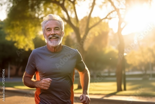 Senior man jogging in the park. Sport and fitness concept.