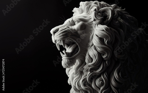stone marble statue of a lion on a black background