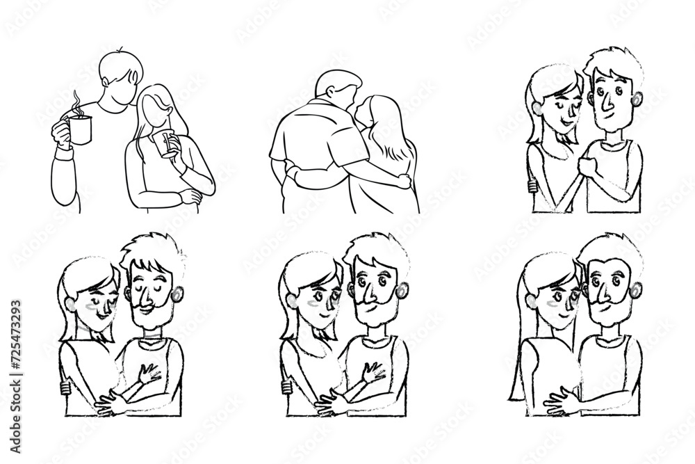 Set Bundle Line Art Drawing Simple Love Couple