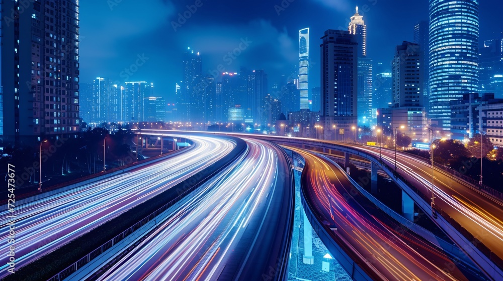 Cityscape with blurred highway overpass in the foreground. Cityscape with blurred highway overpass in the foreground.