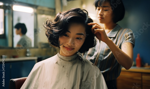 Woman at Hairdresser Hair Cutting Beauty Salon