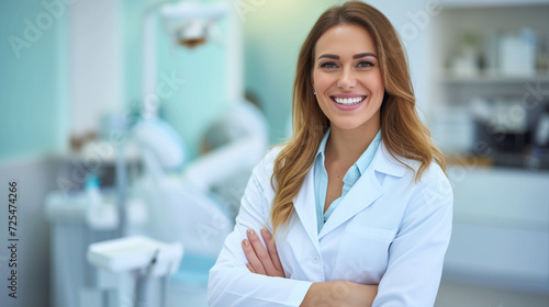 Smiling Female Dentist in Modern Dental Clinic - Healthcare Professionalism and Friendly Patient Care