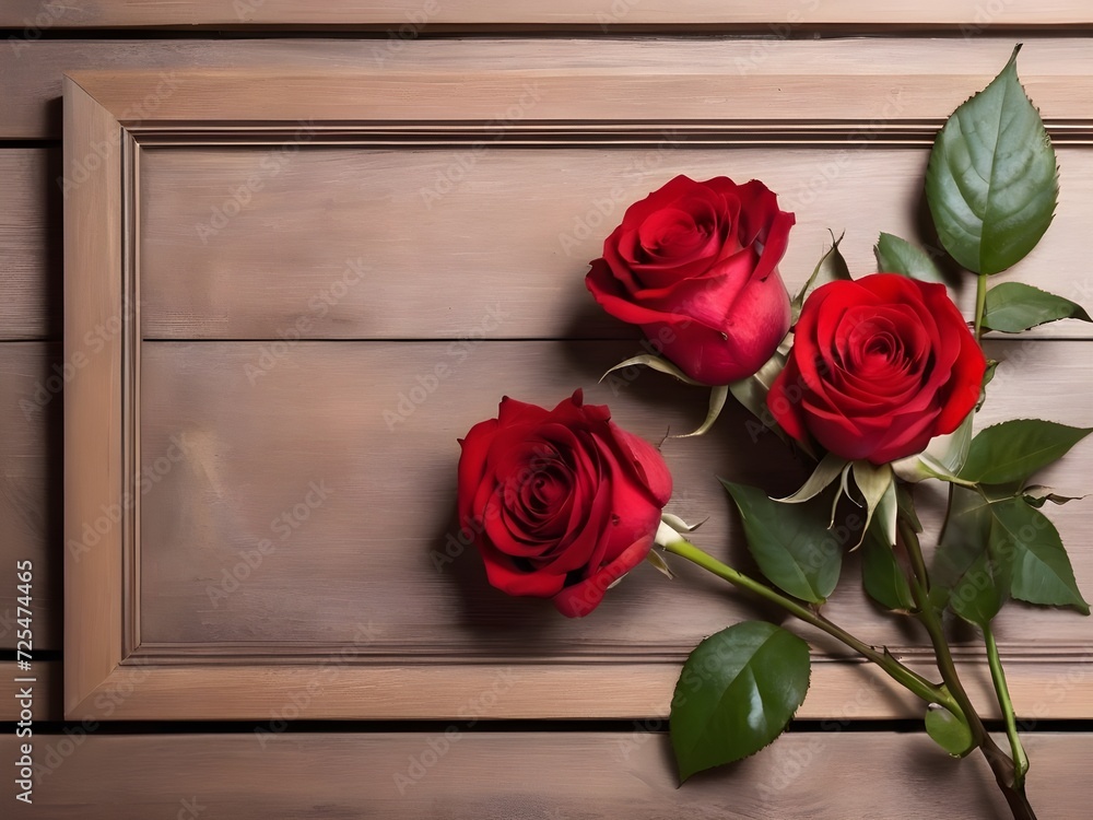 Nature's Embrace. Wooden Frame with Red Rose Blossoms Nature's Embrace. Wooden Frame with Red Rose Blossoms