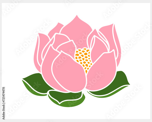 Stencil lotos rose flower with leaf clipart isolated Hand drawn cartoon nature Vector stock illustration EPS 10