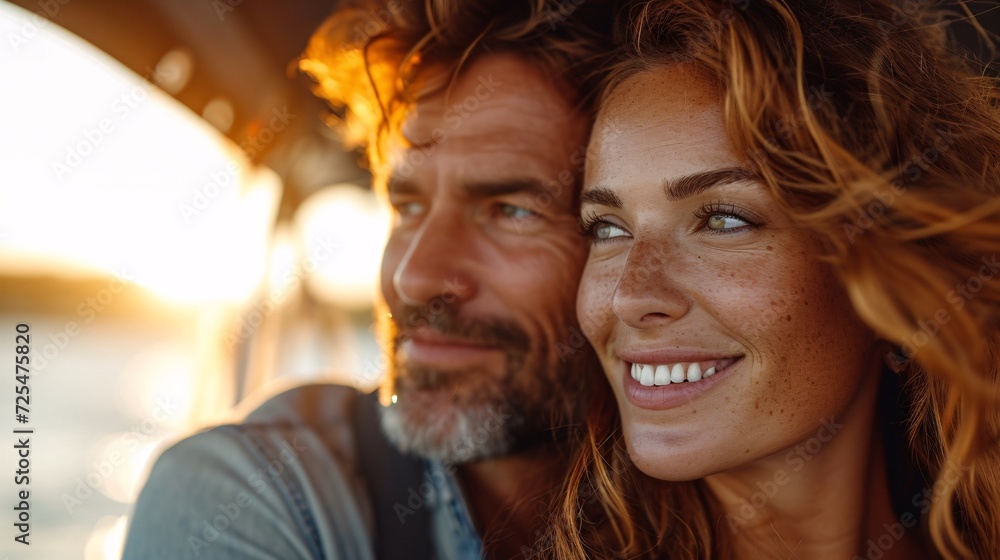 A Caucasian couple embracing in the sun during a weekend getaway. A Caucasian couple embracing in the sun during a weekend getaway.