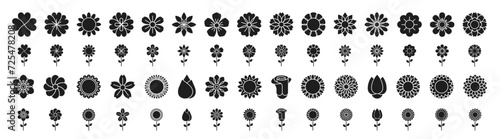 Flowers icon set. Flowers isolated on transparent background. Flowers in modern simple. Cute round flower plant nature collection