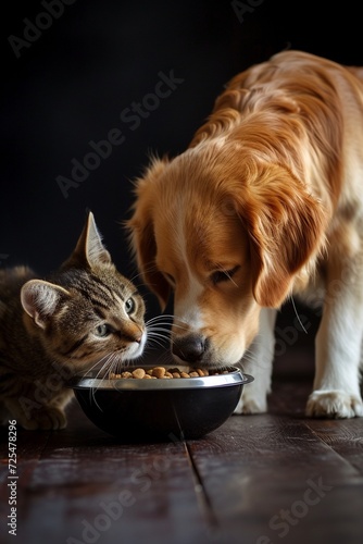 Wallpaper Mural Ein Hund und eine Katze essen gemeinsam aus einem Futternapf Torontodigital.ca