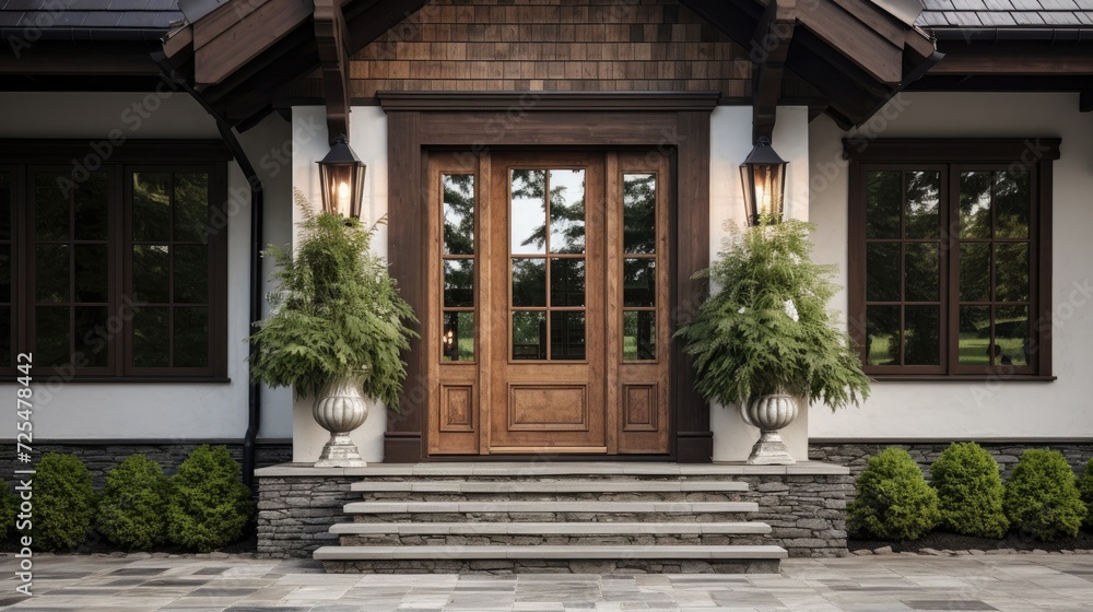 custom made wallpaper toronto digitalMain entrance door in house. Wooden front door with gabled porch and landing. Exterior of georgian style home cottage with white columns and stone cladding