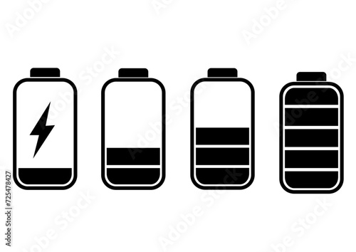 Battery Icon Vector Illustration Set on White Background for Computer, Technology, and Mobile Design with Charge Symbol and Energy Representation