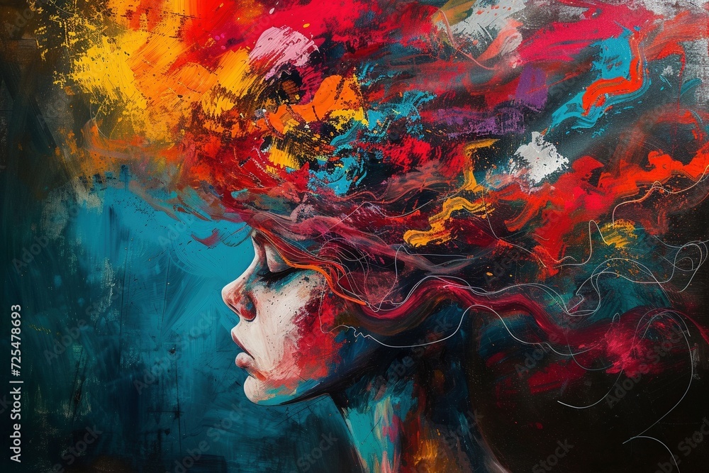 Illustration of a girl with depression, artistic representation of depression - obrazy, fototapety, plakaty 