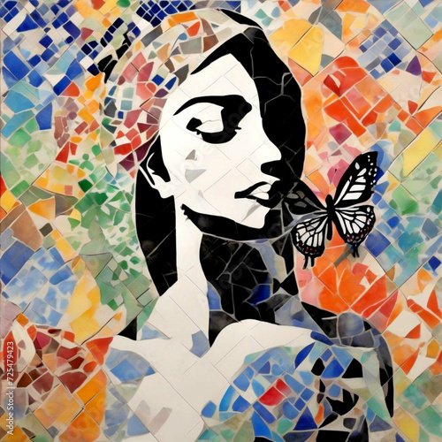 Woman Mosaic, Wall Art Home Design, Stylish Mosaic Art Wall Print