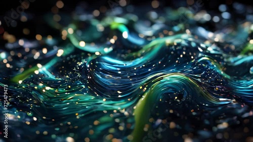Glowing blue-green waves. AI photo
