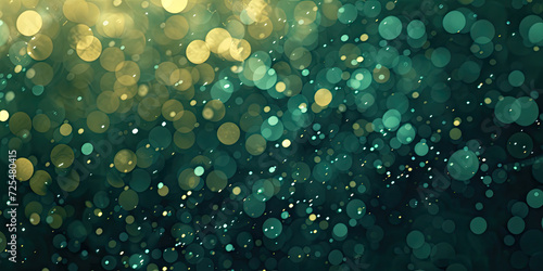 green festive abstract Background particle defocused. Sparkling on green background. Abstract blurred festive background in gold and green colors with bokeh lights. St. Patrick's Day,new year banner photo