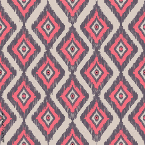 African Ikat seamless pattern embroidery on pink background.geometric ikat ethnic oriental pattern traditional. Design for ethnic, batik, textiles, home decor, and graphic design.