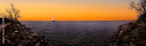 Sunrise Seascape in Long Island Sound, tranquil beauty at Greenwich Point Park Nature Preserve in Old Greenwich, Connecticut, USA