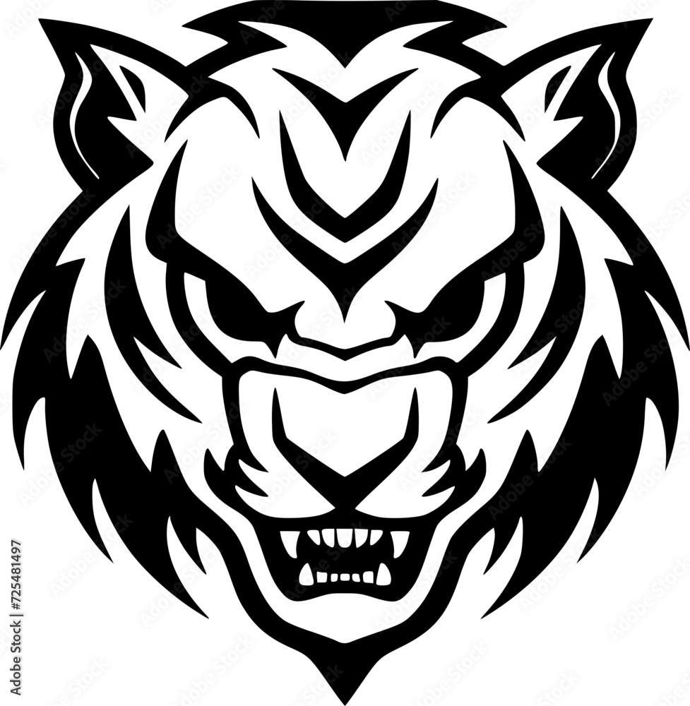 Tiger - Black and White Isolated Icon - Vector illustration