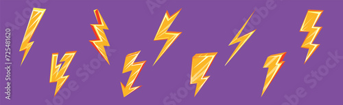 Lightning Bolt Yellow Flash and Strike Vector Set