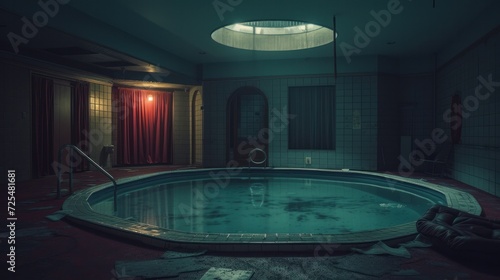 1989  photorealistic  old 90s swimmingpool  scary atmosphere  playground  dimly lit  cozy carpet  dark atmosphere  in the style of marco_t1d_liminal  minimalistic photographed by sean tucker   