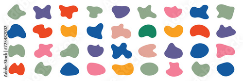 Organic colorful blob shapes. Round abstract organic shape collection. Pebble, drops and stone silhouettes. Random abstract liquid organic irregular blotch shapes. Collection of modern forms